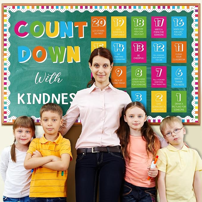 Count Down with Kindness Bulletin Board Set Colorful Countdown Bulletin Board End of The Year Countdown Paper Cutouts Schools Out Kindness Classroom Decor for Home School Classroom Office Door Wall