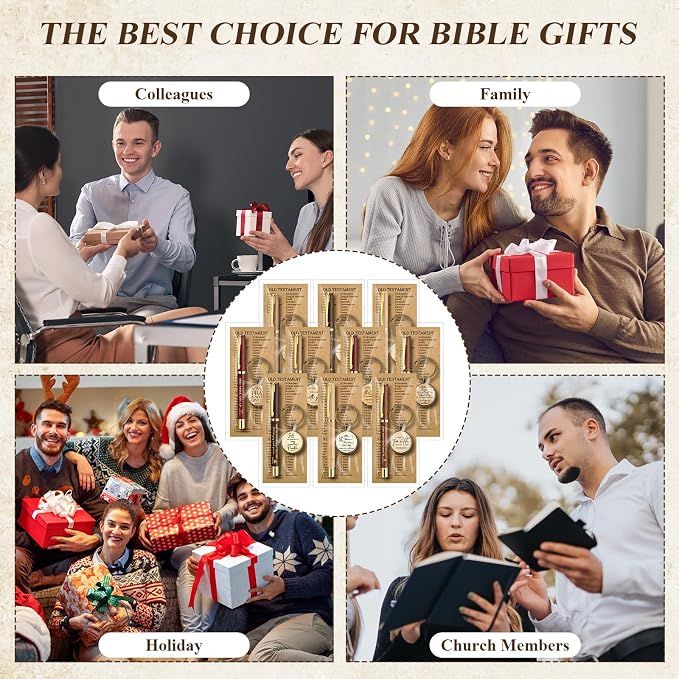 Gueevin 10 Sets Fathers Day Christian Gifts Bulk Bible Verse Pens Christian Religious Bookmarks and Bible Keychains Church Appreciation Gift for Graduation End of Year Teacher School (Multicolor)