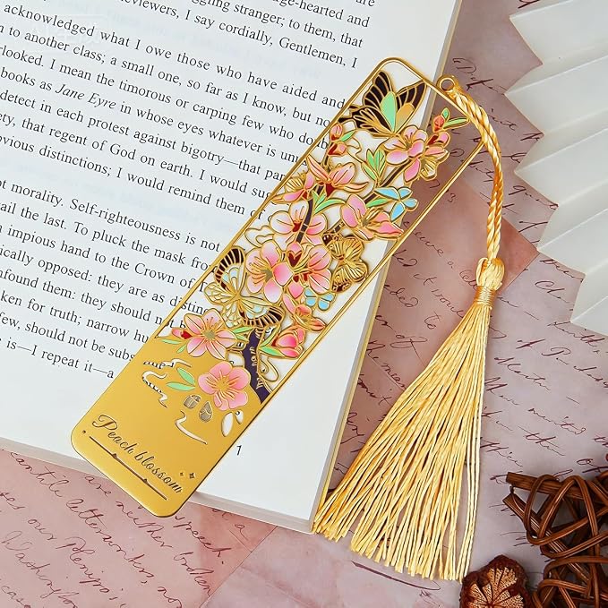 3pcs Metal Flower Bookmarks with Tassel, Goden Hollow Butterfly Theme Book Marks for Reading Women, Cute Book Markers for Book Lovers Writers Readers Teens Women Teachers Students (Style B)