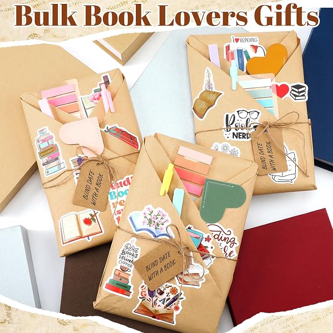6 Set Blind Date with a Book Gift Box Supplies Excluding Books Bulk Leather Bookmarks Sticker Kraft Tags Pens Wrapping Papers Bookish Readers Back to School Graduation Book Lovers Club Gifts