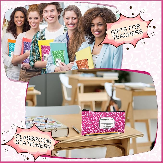 Epakh 5 Pcs Teacher Pencil Case Pouch 8.7 x 3.9 Inches Composition Teacher Appreciation Gifts Portable Pencil Bag with Zipper Multipurpose Cute Pen Pouch for Teachers Stationery Organizer (Classic)