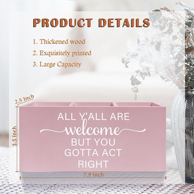 Pink Western Makeup Brush Holder, Preppy Western Cowgirl Toothbrush Holders for Girly Bathroom, All Y'all are Welcome But You Gotta Act Right Pen Holder Organizer for Dorm Bedroom Desk