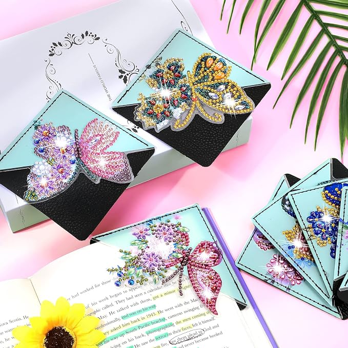 Ireer 8 Pcs Diamond Art Bookmark Kit Butterfly Diamond Painting Bookmark DIY Corner Book Marks for Kid Adult Book Lover Graduation Birthday Wedding Crafts Supplies, 8 Styles