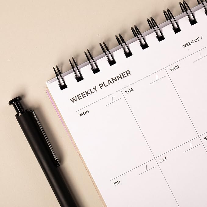 Undated Weekly Planner Notebook - Spiral Bound, 60 Pages, 5.75 x 8.5" (A5 size), Purple Cover