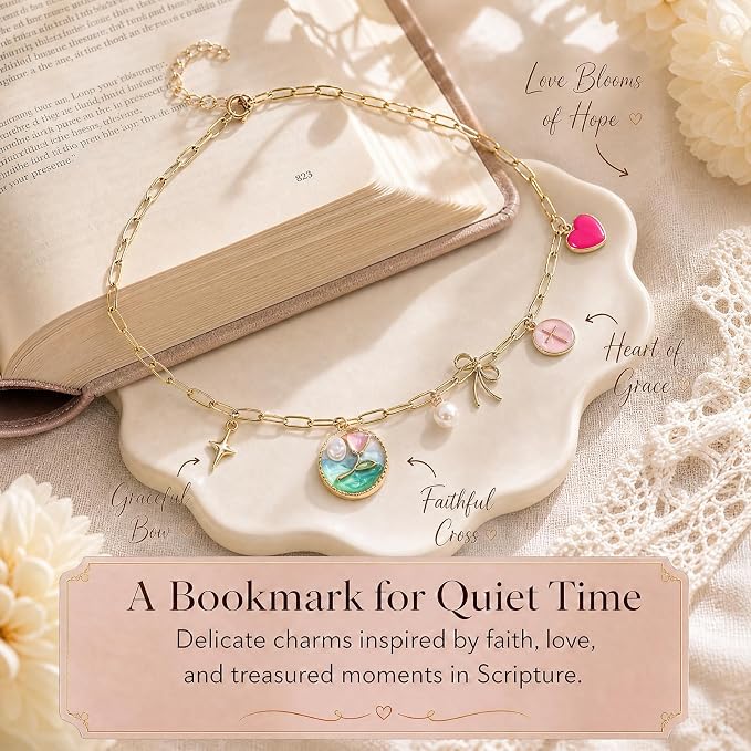 Vintage Pearl Star Bow Bible Charm Chain - Christian Biblebook Accessory Faith Gift, Scripture Bookmark Decor for Bible Spine Edge, Religious Charms for Book Lovers