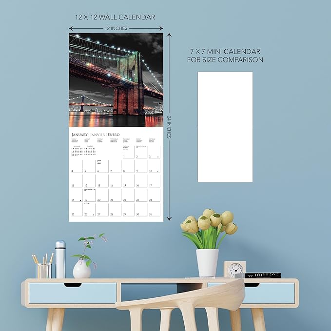 Graphique 2026 New York Glitz Wall Calendar | 12” x 12” | Thick Paper | Home & Office Organizer | Large Monthly Grid | 3 Languages & Marked Holidays | 4 Month Preview Page for 2027