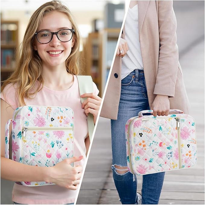 WOBAGMEN Bible Cover Case for Women,Large Bible Tote Bags Organizer Quilted Carrying Case for Girls,Bible Study Supplies Accessories Christian Gifts for Women (Watercolor Floral, M)