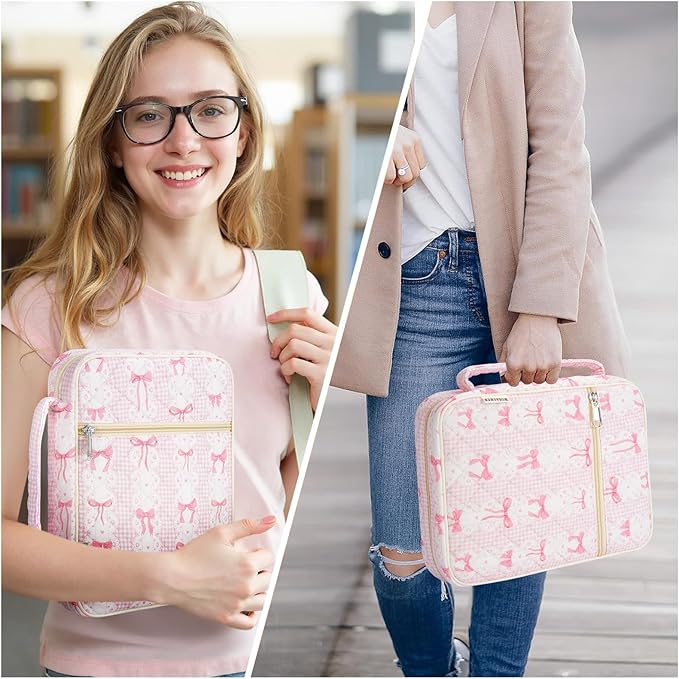 WOBAGMEN Bible Cover Case for Women,Large Bible Tote Bags Organizer Quilted Carrying Case for Girls,Bible Study Supplies Accessories Christian Gifts for Women (Pink Bow, M)