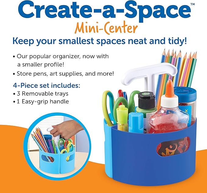Learning Resources Create-a-Space Storage Mini Center Blue - Desk Caddy Organizer for Kids, Art Supplies Classroom Organizer, Homeschool Supply Organizers and Classroom Storage, Marker Holder
