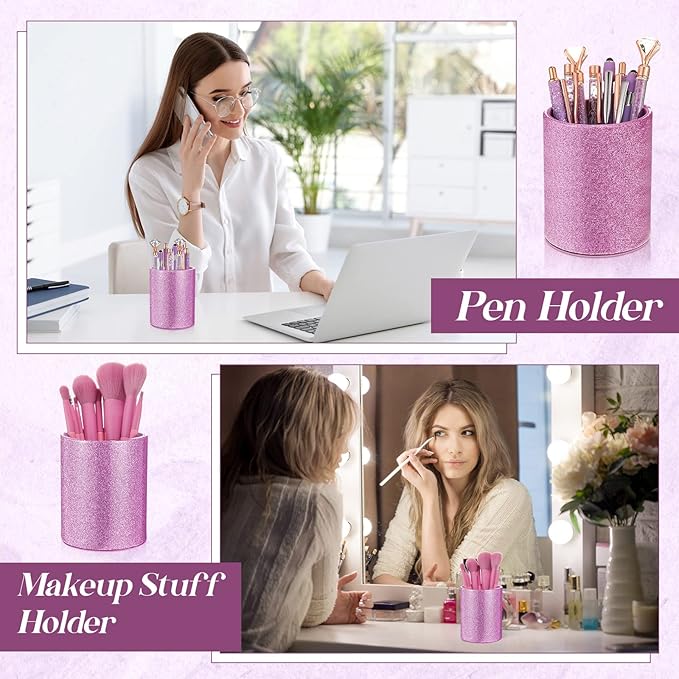 Sabary 8 Pcs Violet Pens with Pen Holder for Desk Glitter Crystal Diamond Cute Ballpoint Fancy Pencil Holder Bling Desk Organizer for Women Girls School Office Supplies Wedding Graduation Gifts