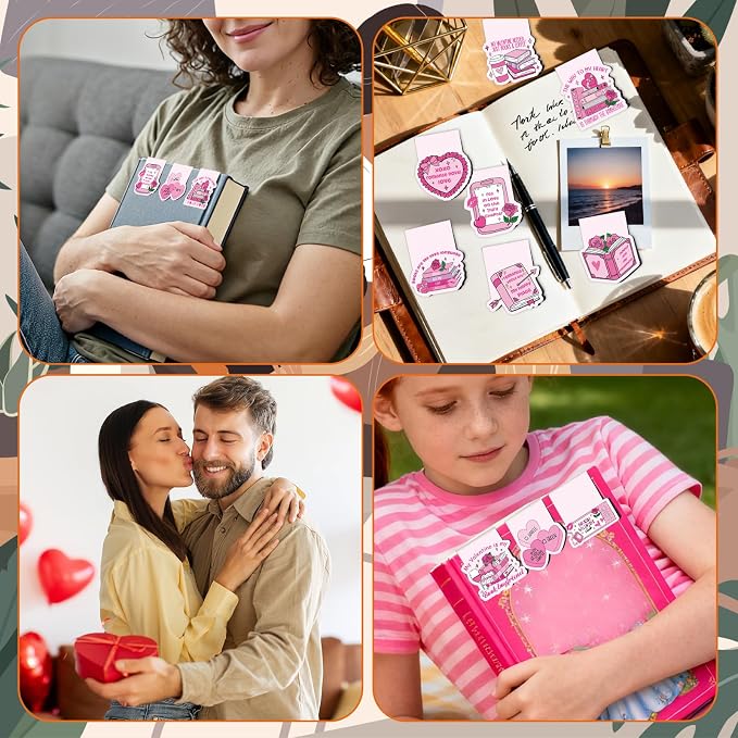 Valentine's Day Magnetic Bookmarks Gifts - Wxiben 12 Pcs Lover Heart Bookmarks for Reading Valentine Romance Book Mark Magnets Page Clips Gift for Book Lover Women Men Students Teachers Bookish