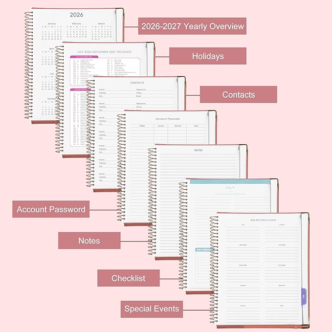 Yoment Planner 2026-2027 Weekly and Monthly 8.5"x11" Large Hardcover Planner from Jul 2026 - Dec 2027 18 Months Calendar Planners for Women Men Yearly Agenda Daily Weekly Planning with Tabs, Pink