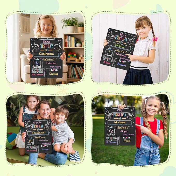 First Day Last Day of School Sign 11x14 Double-Sided Reusable Chalkboard with Chalk Markers - Back to School Gift Photo Prop for Preschool Kindergarten Elementary Kids Memory Keepsake