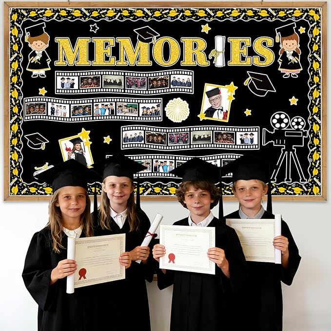 Graduation Film Bulletin Board Decorations Set Movie Theme Classroom Decor Congrats Grad Paper Cutouts Film Strip Star DIY Photo Cutouts for Kindergarten Primary Junior Senior High School Wall Decor