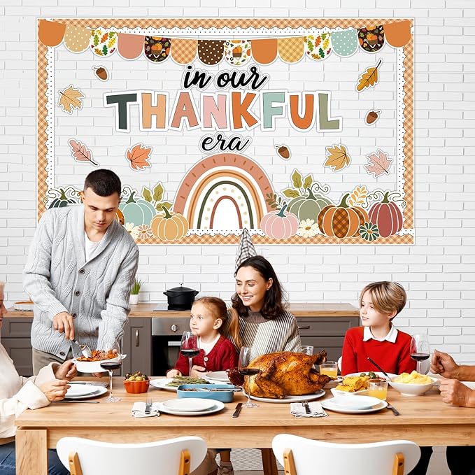 Thanksgiving Pumpkin Bulletin Board Decorations Fall Classroom Decors Leaves Pumpkin Rainbow Paper Thankful Cutouts for Class School Autumn Harvest Chalkboard Wall Decor Supplies