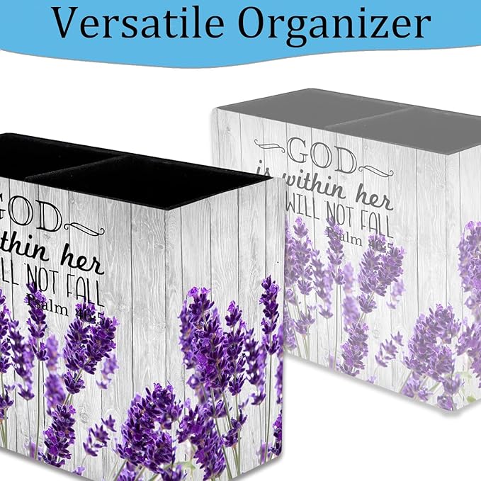 Pen Holder, Pencil Case, Makeup Brush Storage Box, Tableware Storage Box, Suitable for Office Or Home Item Organizing Stand - Lavender Psalm 46:5
