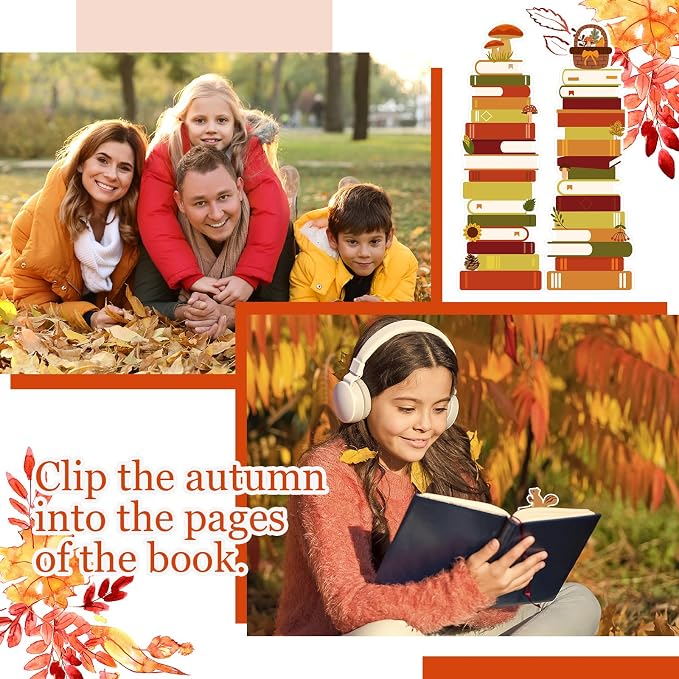 Kolldenn 150 Pcs Book Tracker Bookmarks Bulk 6.3 x 1.97 Inch Bookshelf Love to Read Bookmarks Paper Tracking Double Sided Reading Page Markers for Back to School Reading Lover(Fall)