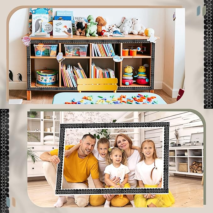 Leinuosen 50.5 ft Bulletin Board Border 44 Pcs Squiggles and Dots Die Cut Border Trims with 20 Sheet Glue Point Dots Bulletin Back to School Decoration for Classroom School Office(Black with White)