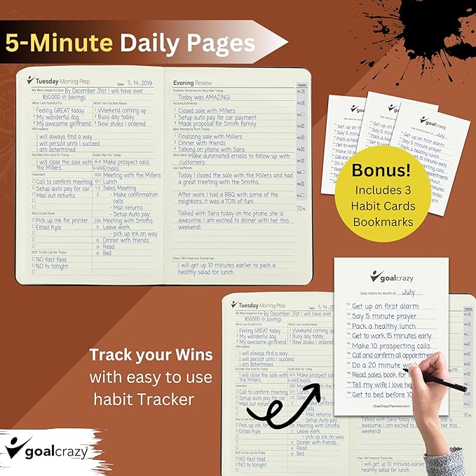 Undated Daily Planner to Achieve Your Goals - 90 Day Guided Journal & Productivity Organizer with Goal Setting, Habit Tracker, To Do List, Academic & Work Calendar, Leather Hardcover - Brown