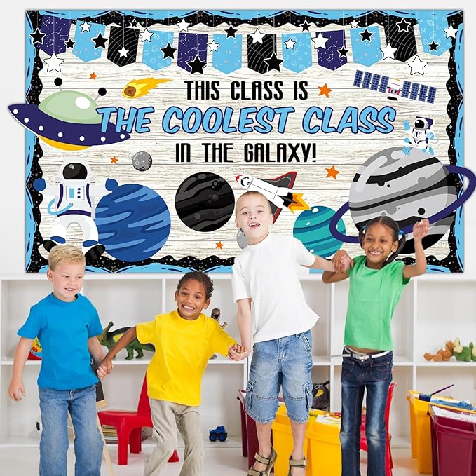 Outer Space Bulletin Board Set Galaxy Classroom Bulletin Board Decorations Astronaut Cutouts Classroom Decorations for Back to School Teachers Students Office Home Chalkboard Decor Wall Door