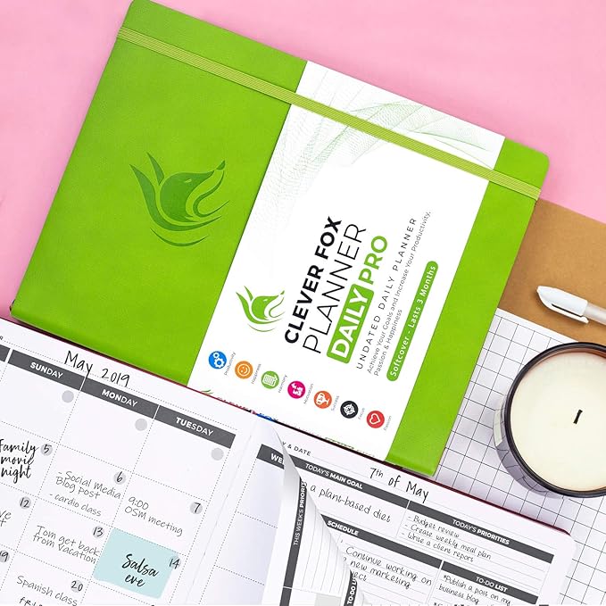 Clever Fox Planner Daily PRO - 8.5 x 11" A4 Size Daily Life Planner and Gratitude Journal to Increase Productivity, Time Management and Hit Your Goals - Undated - Lasts 3 Months (Lime Green)