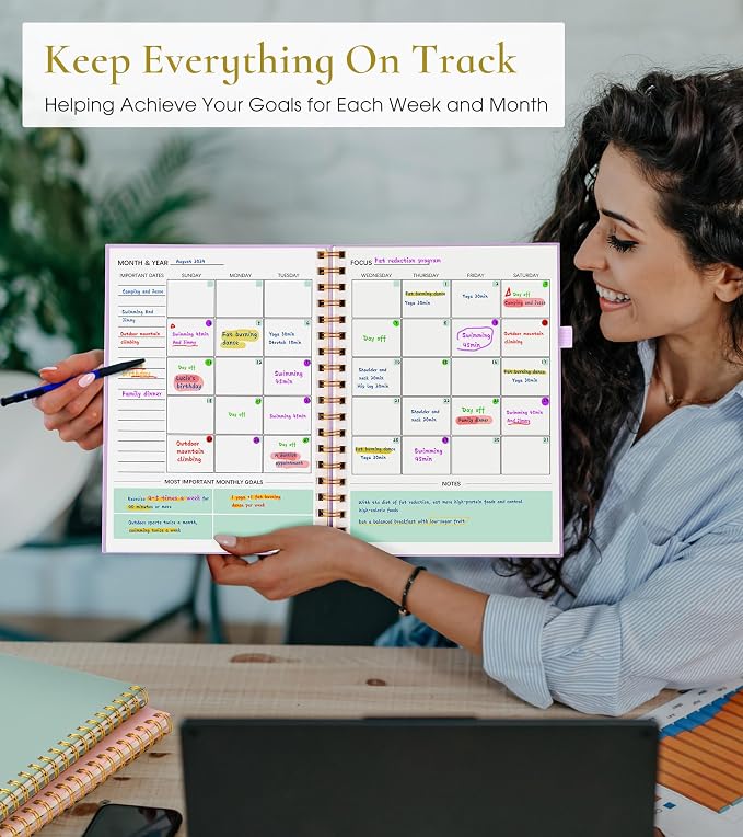 Undated Weekly and Monthly Planner, B5 Large Weekly To Do List Notebook with Goal & Habit Tracker Organizer, Hardcover Spiral Bound Blank Monthly Planner for Work School Home 7.4" x 9.64"Purple