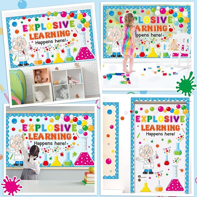 gisgfim Science Bulletin Board Decorations Set Back to School Learning Scientific Paper Cutouts Chemistry Lab Apparatus Bulletin Board Decor for Scientific Theme School Office Home Chalkboard Wall
