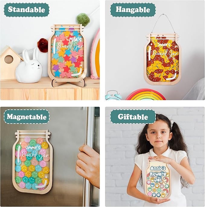 6" DIY 20 Tokens Magnetic Reward Jar Kids Potty Training Chore Chart Boys Girls Toddler Gifts for Classroom Teacher Good Behavior Management Tools Back to School RWJ-03-POOD-S