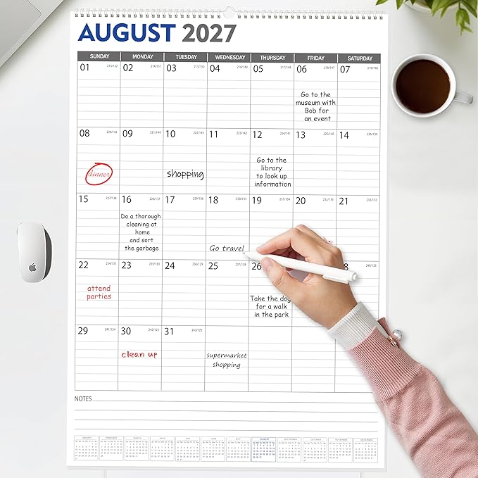 GuassLee Large Wall Calendar 2026-2027, 22"x15" Vertical Wall Calendar 2026, Jun. 2026 to Dec. 2027, 19-Month Paper Hanging Planner Wall with Julian Date for Office Home Planning & Organizing