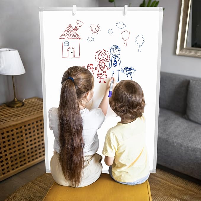Large Whiteboard Easel with Stand, 40" x 28" Portable Standing Magnetic Dry Erase White Board, Tripod Height Adjustable Flip Chart Easel for Home Office Classroom School, Silver