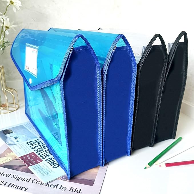 YoeeJob Plastic File Folders Legal Size 2 Pcs, Expandable Document Folder with Snap Button Closure, A4 Expanding File Wallet Envelopes Pouch with Label Pocket, Blue