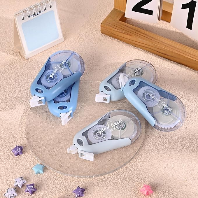 Temiary 5Pcs White Correction Tapes, Cute White Pull Out Tape for Instant Correction, Aesthetic Correction Tape for Writing, Easy to Use Applicator for School Students Office Supplies (Blue)