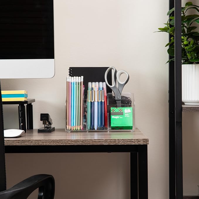 Mind Reader Desktop Organizer, 7-compartment, Office Essentials, Modern, Office, Acrylic, Clear