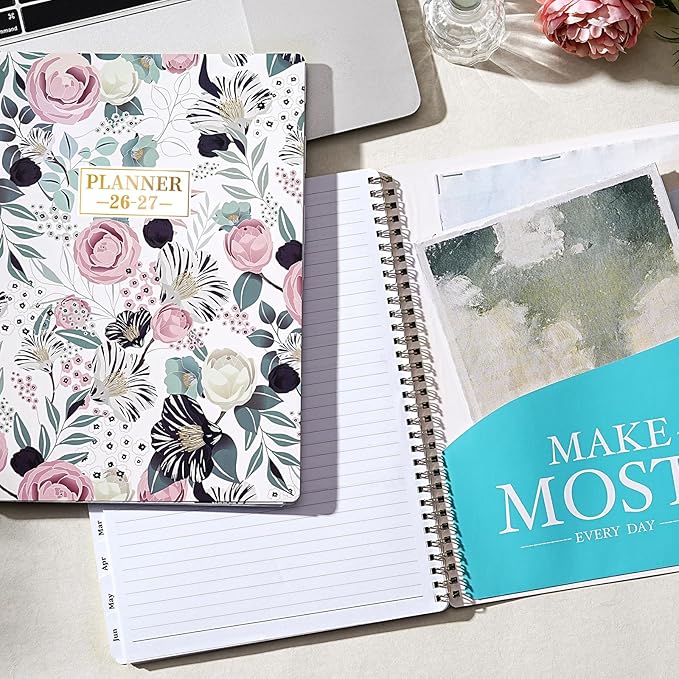 Planner 2026-2027 - Academic Planner 2026-2027, Jul. 2026 - Jun. 2027, Weekly and Monthly with Tabs, 26-27 Calendar Planner, 9" x 11", Back Pocket + Thick Paper + Twin-Wire Binding - Petunia