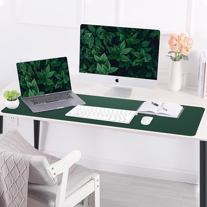 AFIING Cork Desk Mat 47" x 23.6", Dual-Sided Natural Cork & PU Leather Desk Pad, Non-Slip Waterproof Large Mouse Pad for Office, Home & Gaming (Dark Green)