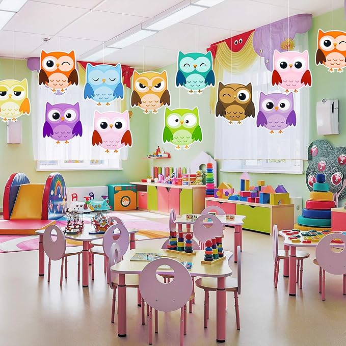 45 Pcs Colorful Owls Cutouts Bulletin Board Decor Owl Accents Paper Cutouts Name Tags Labels Classroom Decor for Back to School Classroom Bulletin Board Decorations Wall Teacher Student Birthday Party