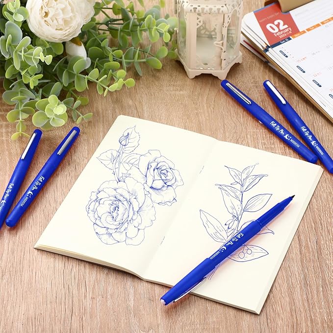 Fuyoooo 36 Pcs Dark Blue Felt Tip Pens 0.7mm Medium Point Felt Tip Marker Pens Bulk, No Smear, Quick Dry for Journaling Planner Writing Note-taking Art Office and School Supplies