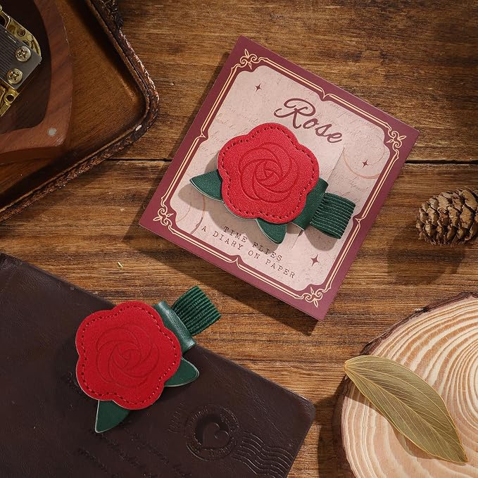 2PCS Vintage Magnetic Leather Bookmark, Leather Magnetic Bookmarks for Women,Unique Book Marks Gifts for Book Lovers, Magnetic PU Bookmarks Clip Book Accessories for Adults & Kids,Roses & Coffee