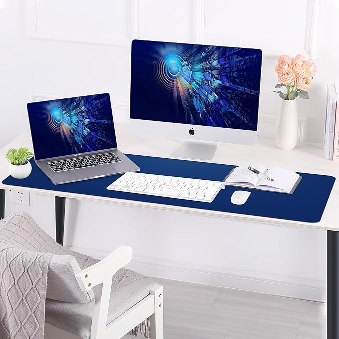 AFIING Cork Desk Mat, Sapphire Blue, 35.4" x 17" | Natural Cork & PU Leather, Non-Slip, Waterproof, Large Mouse Pad for Office, Home & Gaming
