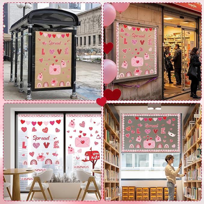 Valentine's Day Bulletin Board Decoration Set Heart Bulletin Board Borders for Bulletin Board Happy Valentine's Day Party Classroom Decorations Malibox Chalkboard Wall Door Decor