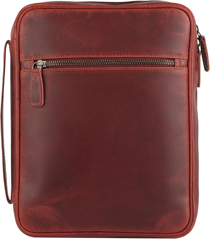 Leather Bible Cover for Men & Women – Zippered Bible Case with Handle, Note & Pen Organizer – Fits Large Study Bible – 11.5x8.5 Inch (Red)