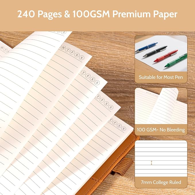 Refillable Notebooks for Work Discbound: Hardcover Notebook with 5 Subject Removable Dividers Tabs Colleged Ruled Small Journal for Writing Women Men 224 Pages,Dark Red