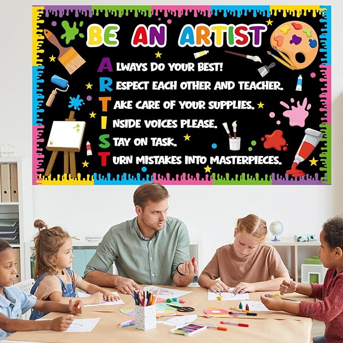Art Bulletin Board Decorations Set Colorful Back to School Classroom Decorations Be an Artist Motivational Paint Splatter Paper Cutouts March Bulletin Board for School Wall Door Decor Supplies