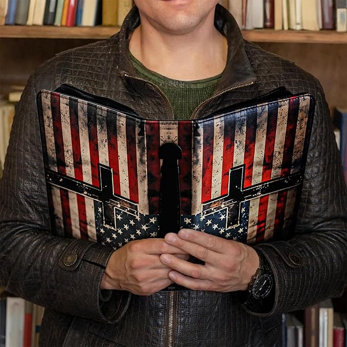 Bible Cover, Bible Carrying Book Case for Men,Protective Bible Organizer Holder Bag with Handle and Zippered Pocket, Christian Gift for Girls Boy (American Flag, XXL)