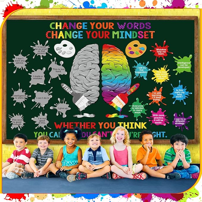 Dispowreath 44 Pcs Growth Mindset Bulletin Board Set Inspirational Poster Motivational Quotes Positive Sayings Accent Display Set Growth Mindset Classroom Decoration for Middle High School