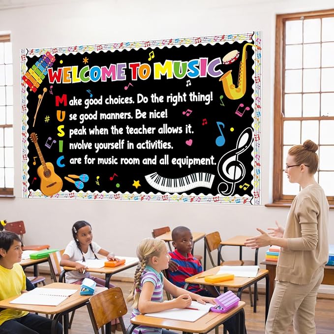Music Classroom Bulletin Board Set Colorful Back to School Classroom Decoration Welcome to Music Bulletin Board Motivational Musical Note Paper Cutout for School Office Home Wall Door Decor Supplies
