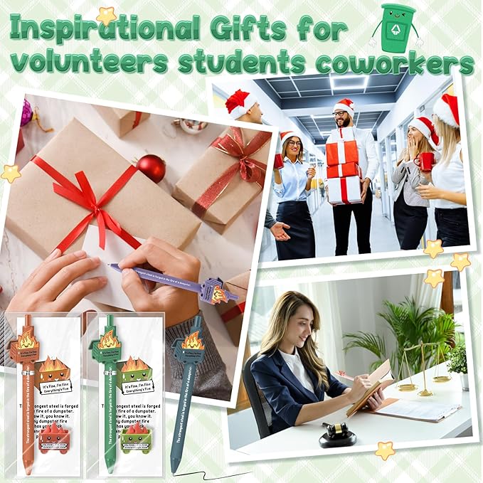 Sayglossy 12 Set Dumpster Funny Desk Accessories Positive Appreciation Gift for Nurses Teachers Bulk Thank You Inspirational Pens Mini Figurine Card Bookmark for Employee Administrative Professionals