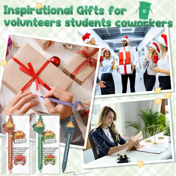 Sayglossy 12 Set Dumpster Funny Desk Accessorie Employee Appreciation Bulk Teacher Graduation End of Year Positive Coworker CNA Nurse Thank You Inspirational Pen Mini Figurine Card Bookmark (Morandi)
