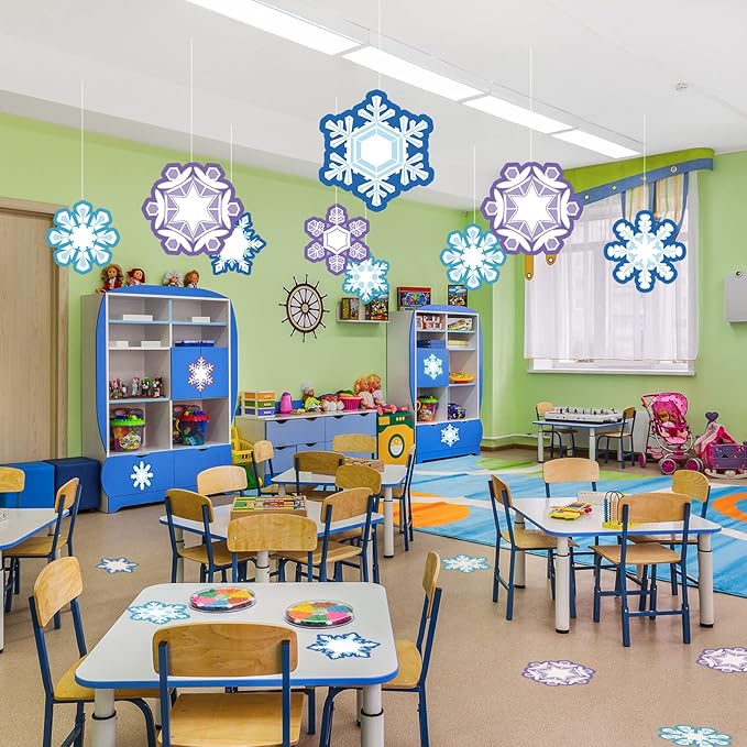 Faccito 90 Pieces Winter Cutout Decorations Snow Mix Cut Outs Christmas Snowflake Snowman Cutouts Mini Winter Bulletin Board for Classroom Christmas Party Holiday Decorations(Snowflake)