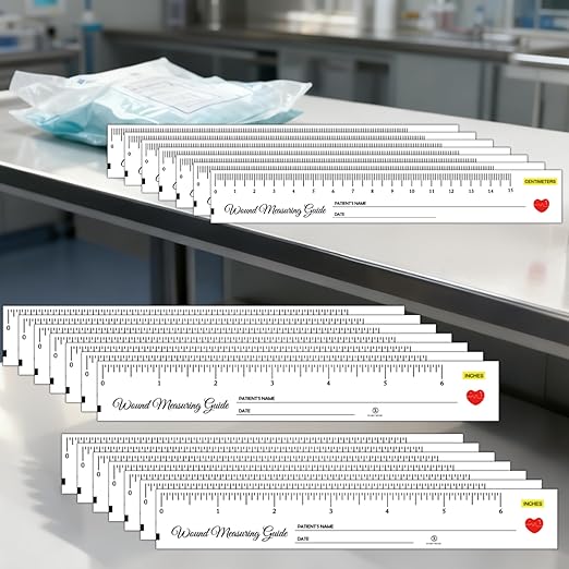100 Pcs 1.18×7.08 Inch Wound Measuring Tape Wound Ruler Double Sided Disposable Paper Tape Measure - Wound Measuring Guide Ruler for Nurses Body Wound Care and International Nurses Day
